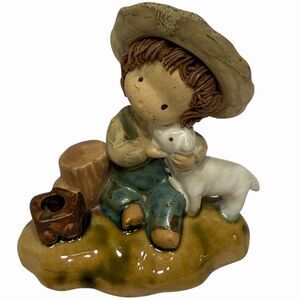 UCTCI Japan Boy Lamb Figurine Vintage Ceramic Farmhouse Decor Shepherd 1970s
